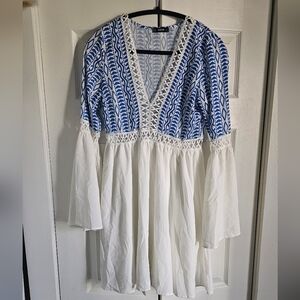 Blue and White Women's Dress - Shein, Size Small